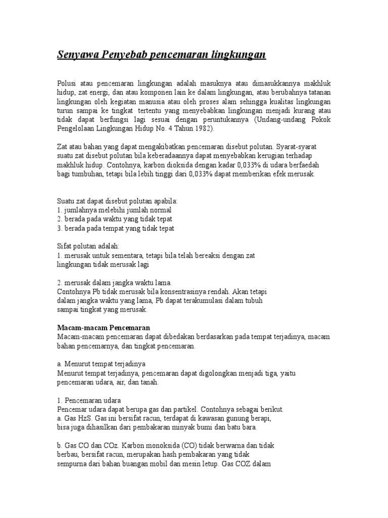 Senyawa Pencemaran Lingkungan