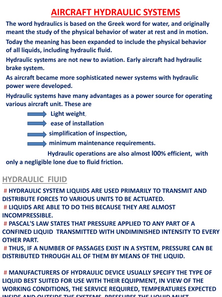 Aircraft Hydraulic Systems PDF Liquids Hydraulics
