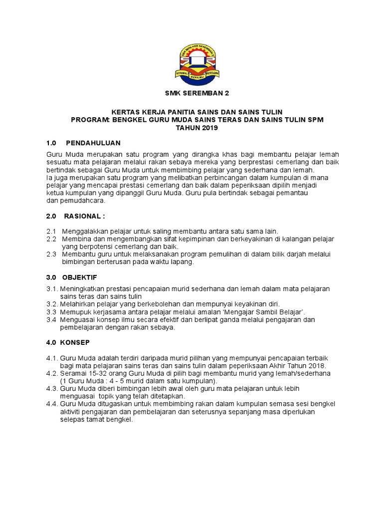 Program Guru Muda Sains Dan Sains Tulin 2019latest Pdf