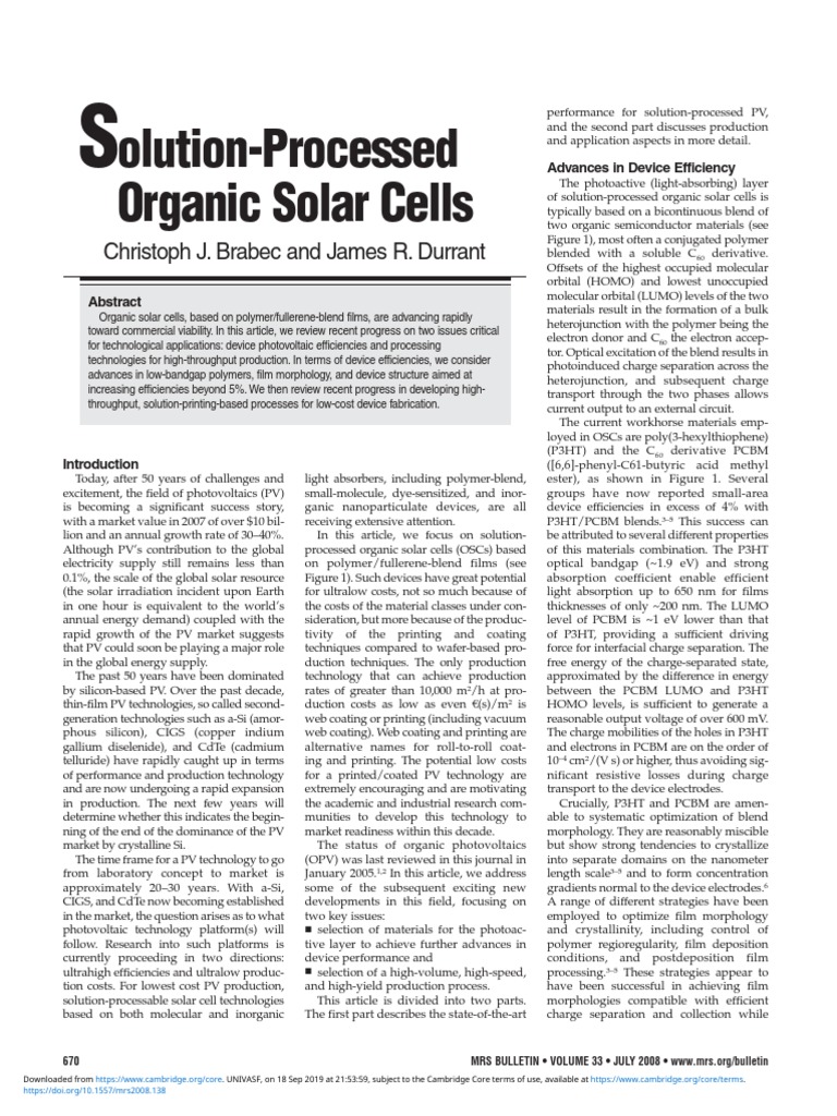 Solutionprocessed Organic Solar Cells | PDF | Thin Film Solar Cell ...