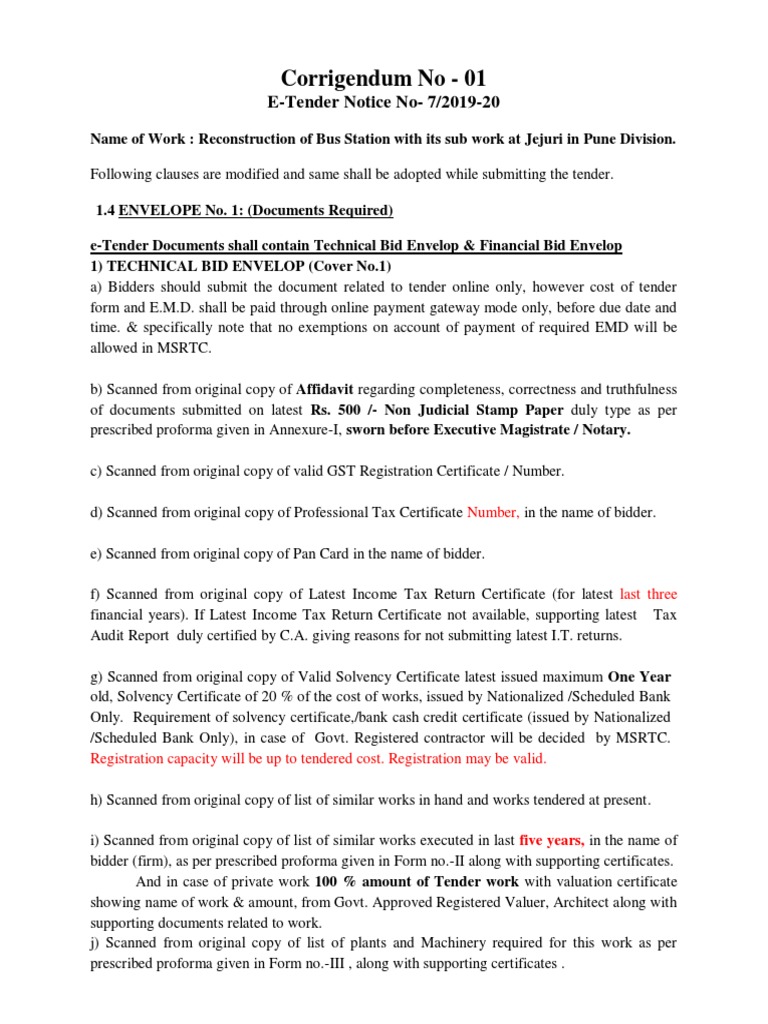 Corrigendum No - 01: E-Tender Notice No-7/2019-20 | Download Free PDF ...