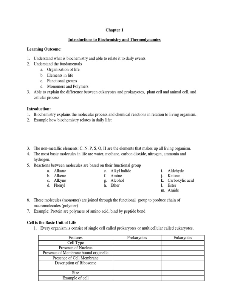 Chapter 1 Introduction To Biochemistry and Thermodynamics | PDF ...