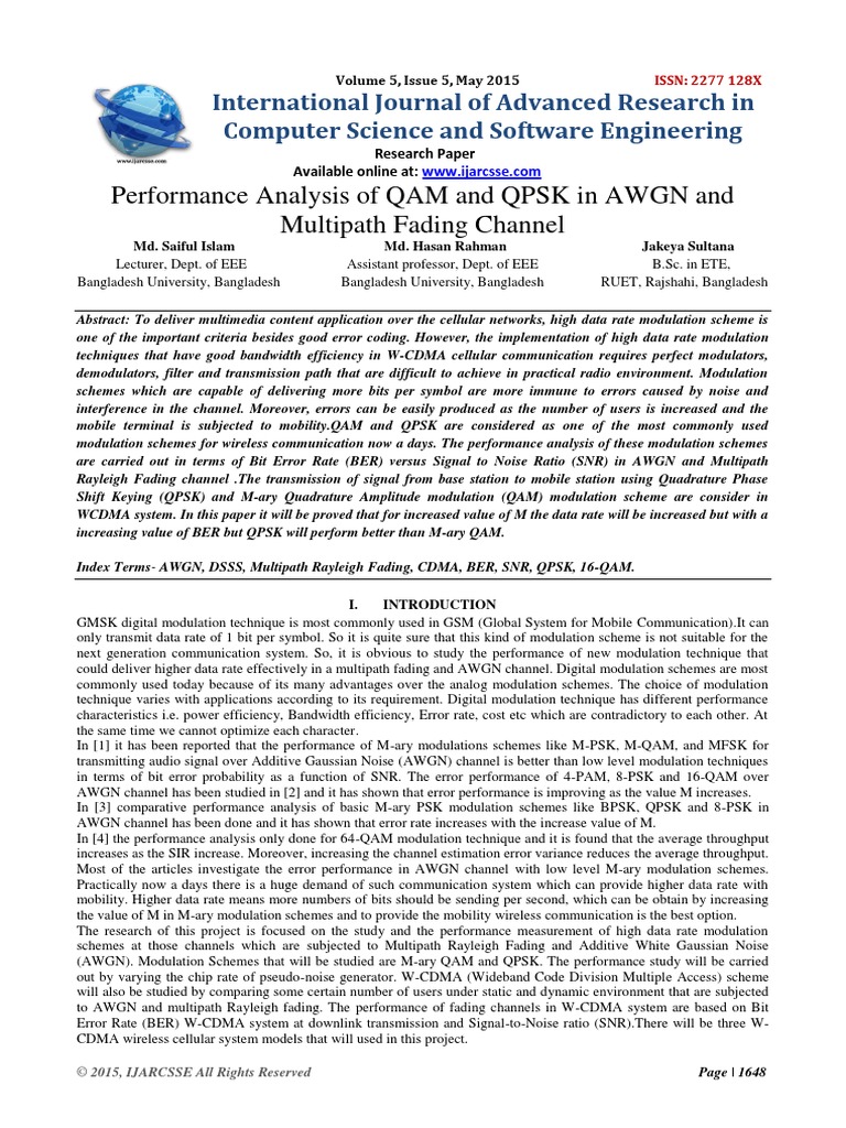 Performance Analysis of QAM and PSK in AWGN | PDF | Modulation ...