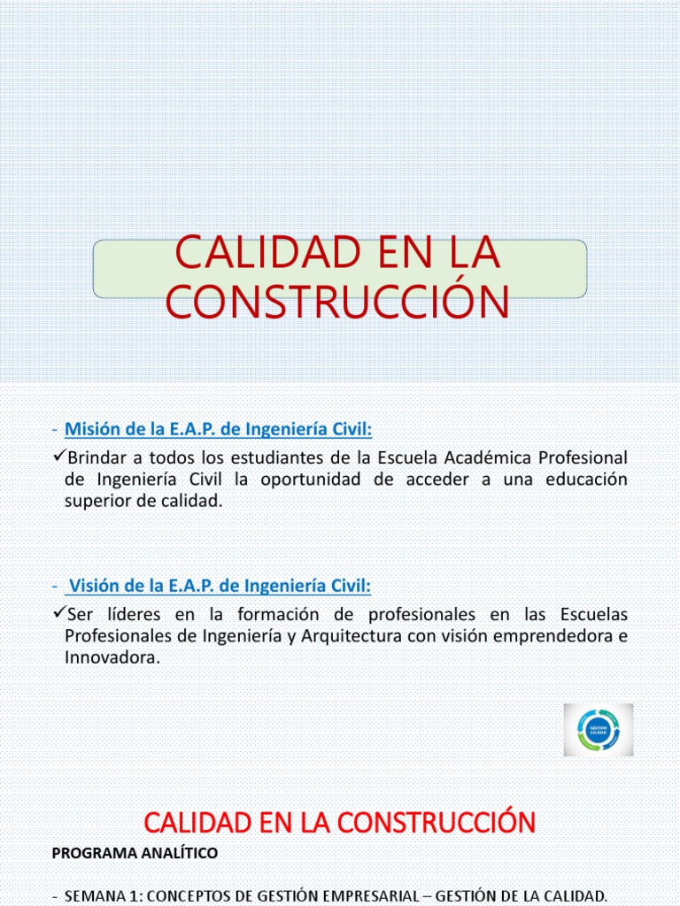 Calidad en La Construcción | PDF | Gestión de la calidad | Calidad ...
