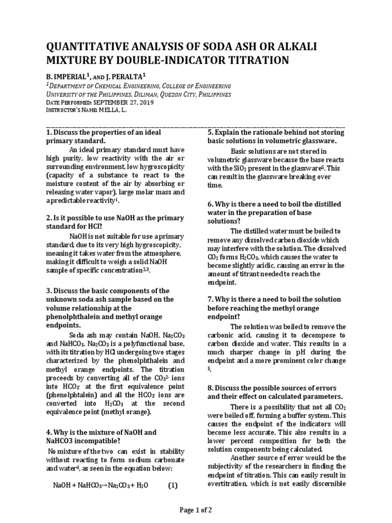 Quantitative Analysis of Soda Ash or Alkali Mixture by DoubleIndicator