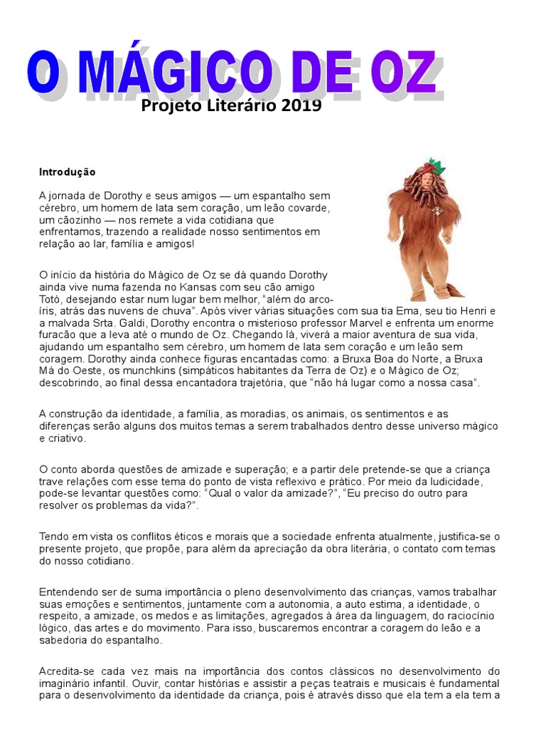Projeto Magico de Oz | PDF | Dorothy Gale | O Maravilhoso Mágico de Oz