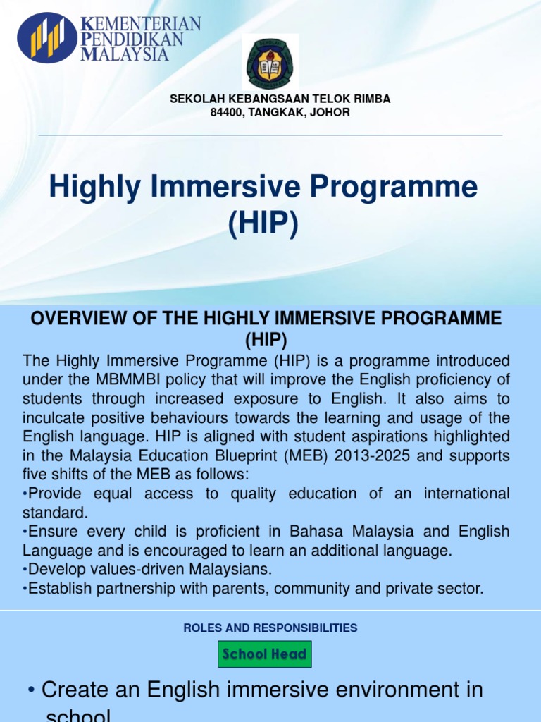 Highly Immersive Programme (HIP) : Sekolah Kebangsaan Telok Rimba 84400 ...
