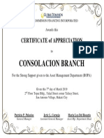 Consolacion Branch: Certificate of Appreciation