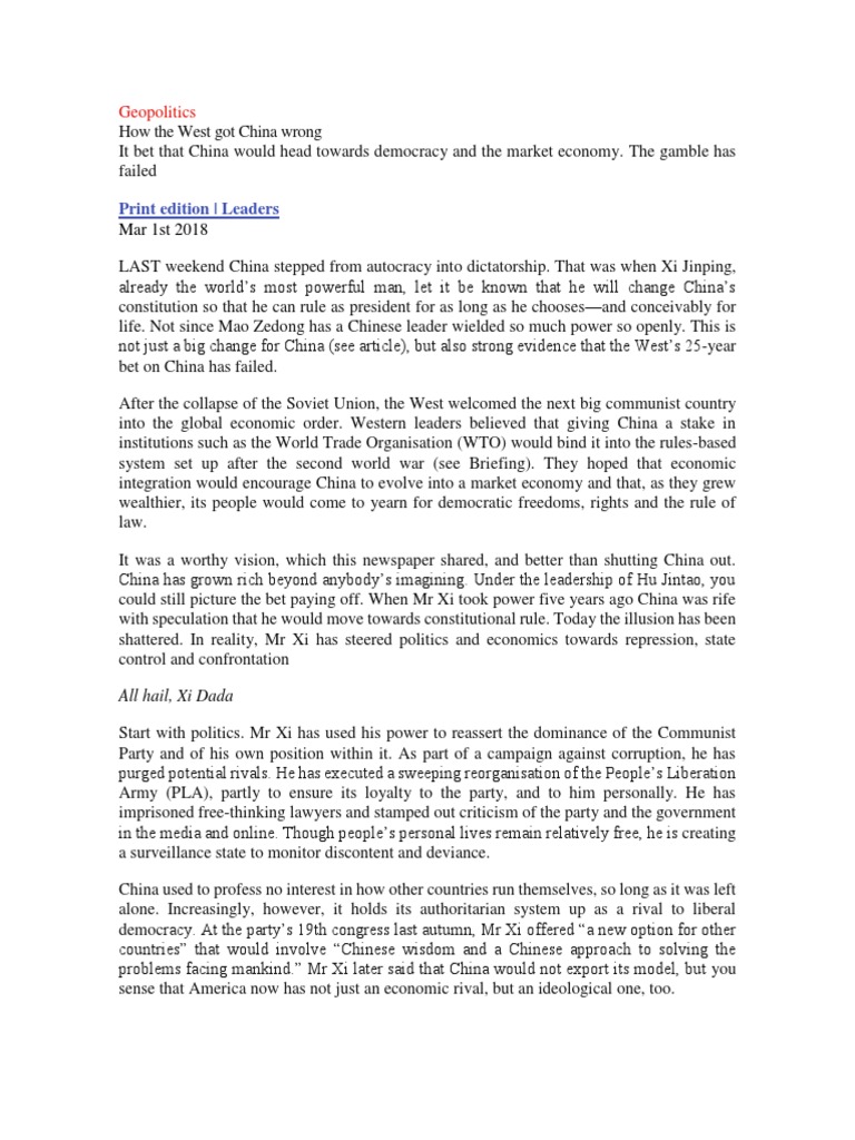 1 - How The West Got China Wrong | PDF | Xi Jinping | People's ...