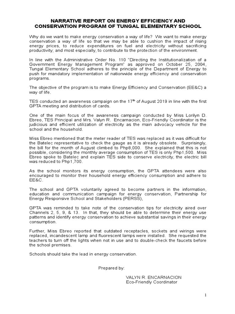Energy Efficiency Narrative Report 2 Pdf Energy Conservation