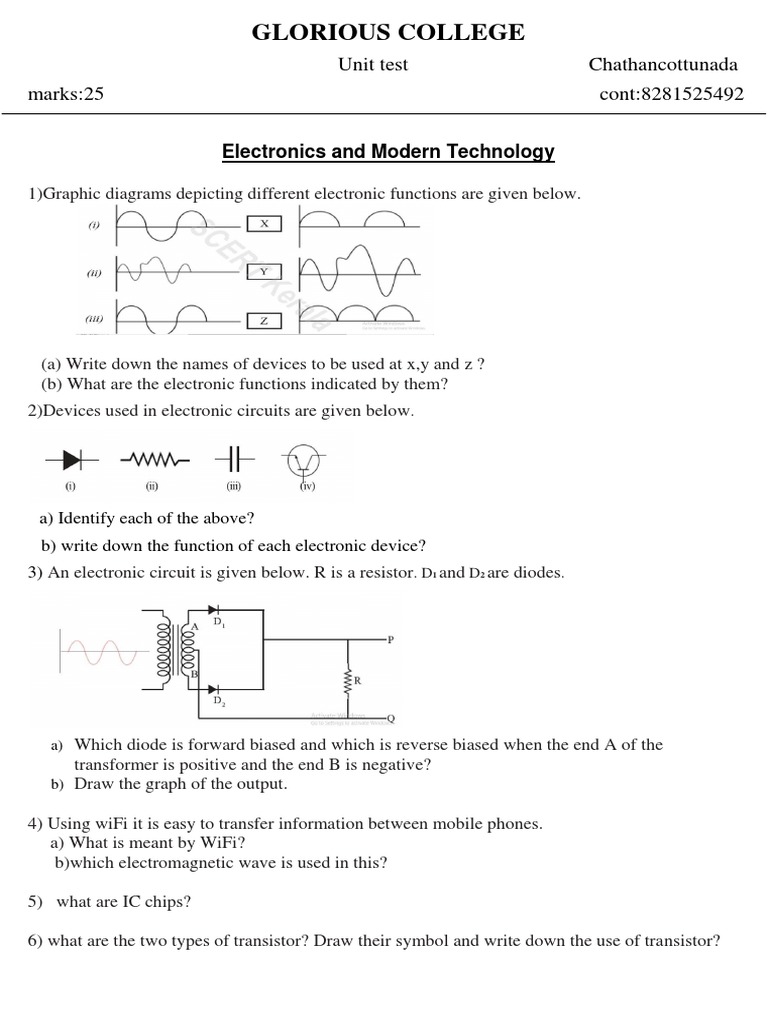 Electronics Unit Test Questions | PDF