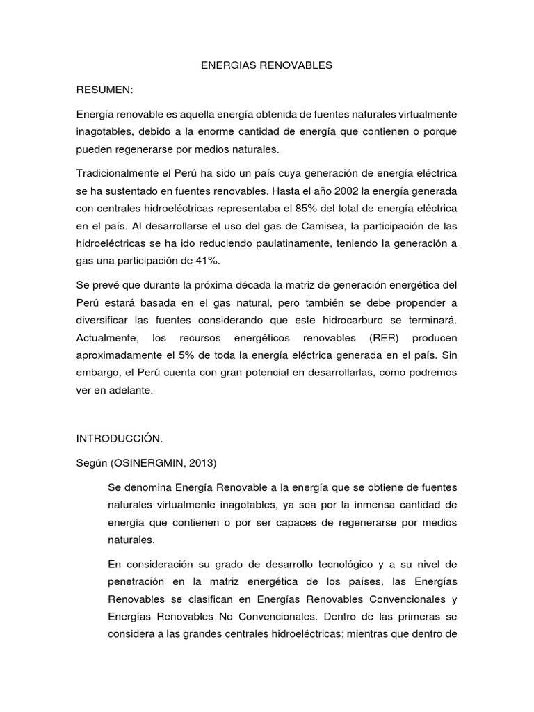 Energías Renovables en Perú: Potencial y Retos | PDF | Energía ...