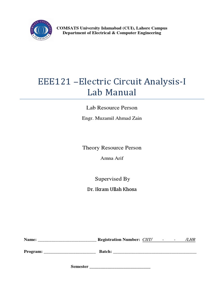 Electric Circuit Analysis-I Lab Manual | PDF | Series And Parallel ...