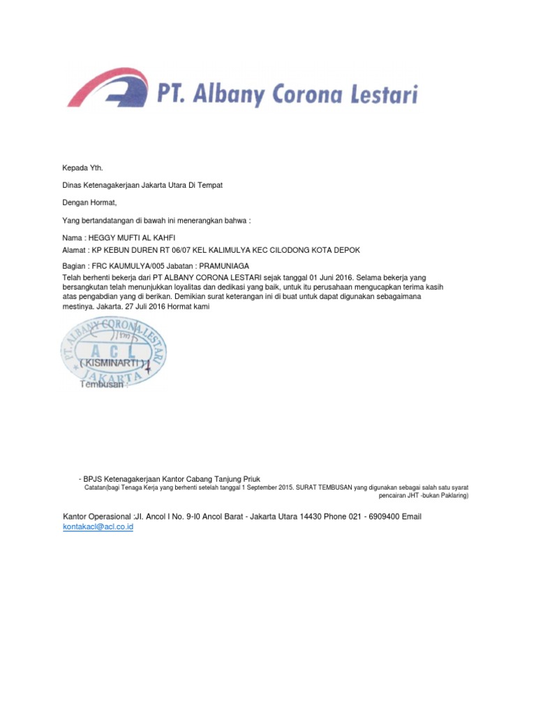 372996215 Dokumen Docx Begini Contoh Isi Surat Paklaring Untuk Persyaratan Pencairan Dana Jht Bpjstk Jangan Nganggur Contoh Surat Keterangan Dari Perusahaan Untuk Pencairan Jht.