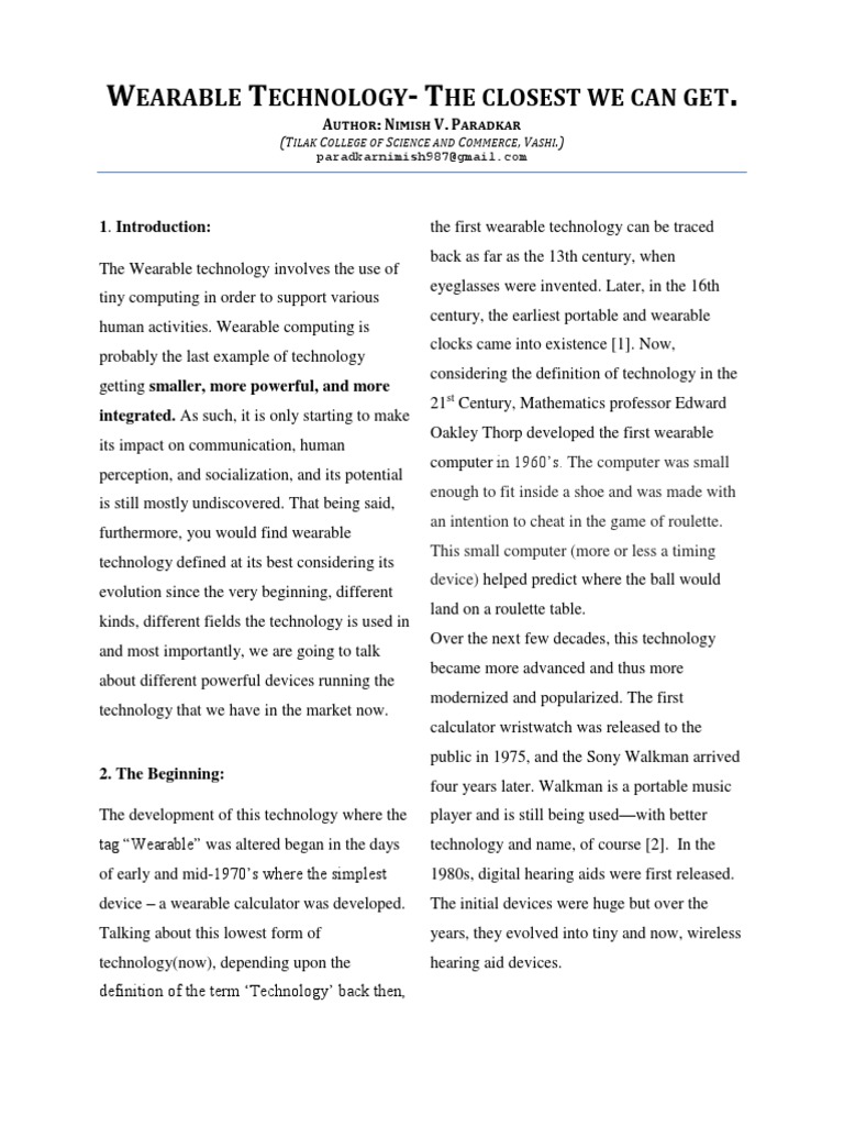 Wearable Technology Research Paper PDF Wearable Technology