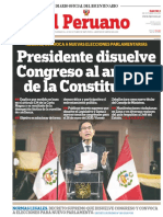 Presidente Disuelve Congreso Al Amparo de La Constitución: Además, Convoca A Nuevas Elecciones Parlamentarias
