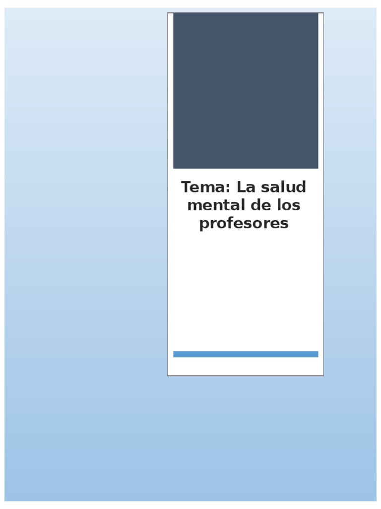 Salud Mental en Docentes: Urgente Prevención | PDF | Salud mental ...