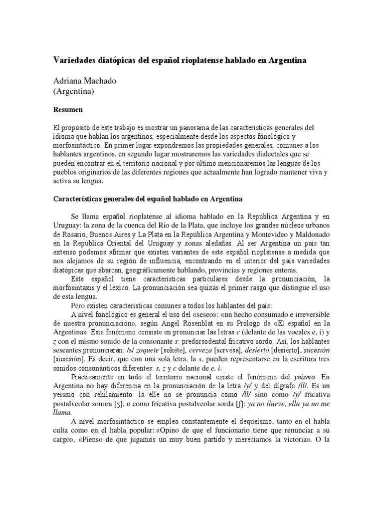 Español Rioplatense en Argentina | PDF | Lengua española | Lingüística