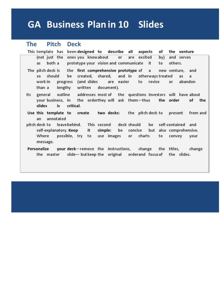 GA Business Plan Pitch Deck Template | PDF | Business | Economies