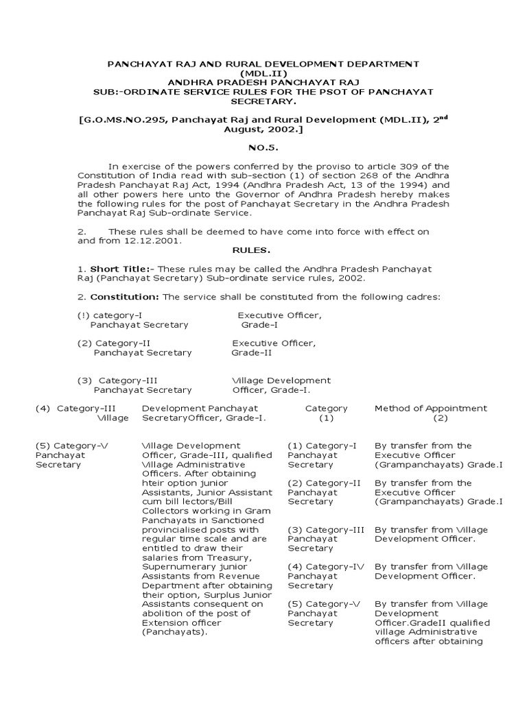 Ap Panchayat Secretary Rules | Pdf | Constitutional Law | Government Of  India