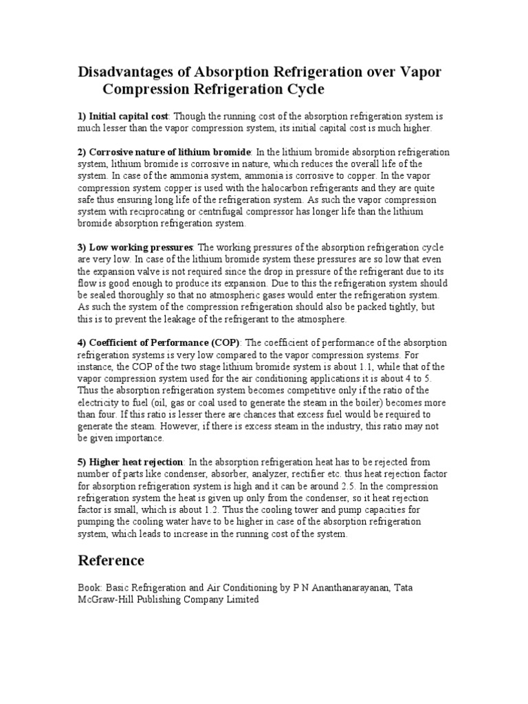 Disadvantages of Absorption Refrigeration Over Vapor Compression