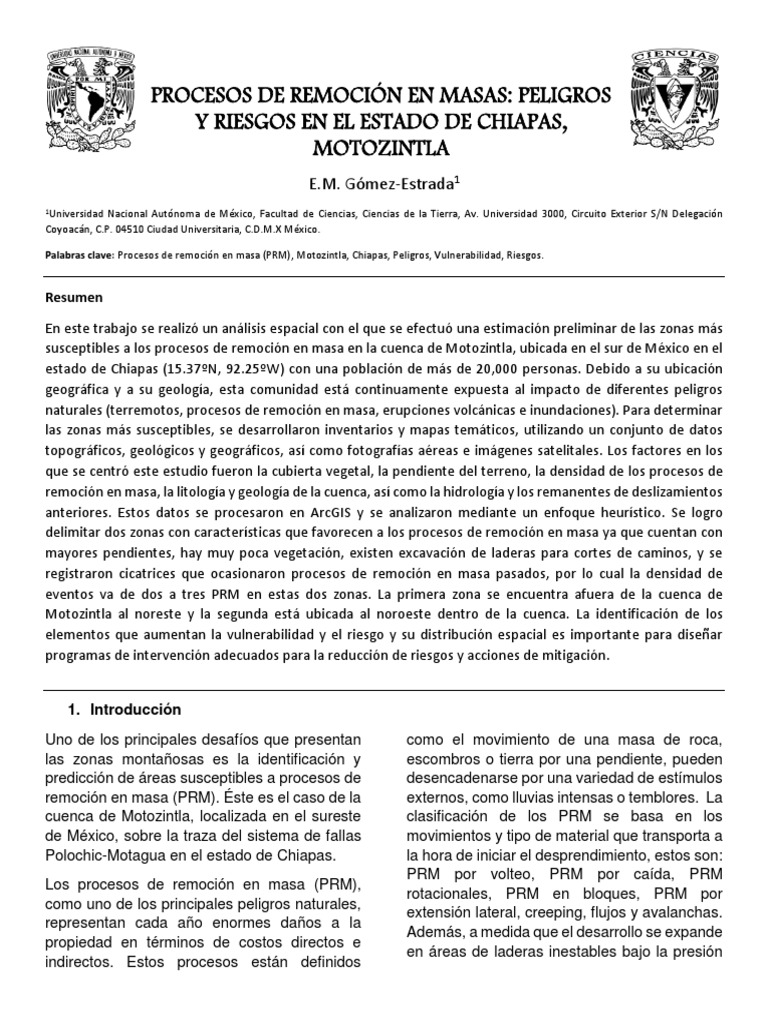 Procesos de Remoción en Masas Motozintla Chiapas | Descargar gratis PDF ...
