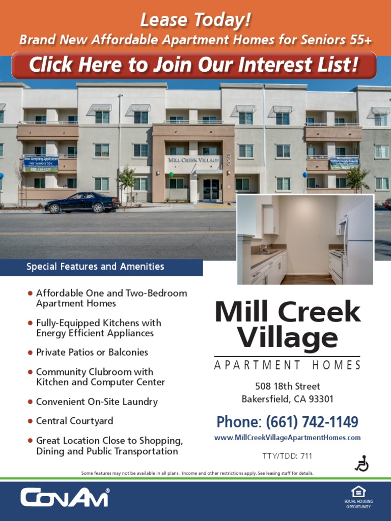 Mill Creek Village Brand New Affordable Apartment Homes For Seniors 55