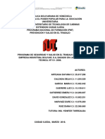 Programa de Seguridad y Salud en El Trabajo para La Empresa Industrial Bolivar, S.a, Basado en La Norma Tecnica. NT O1 - 2008.