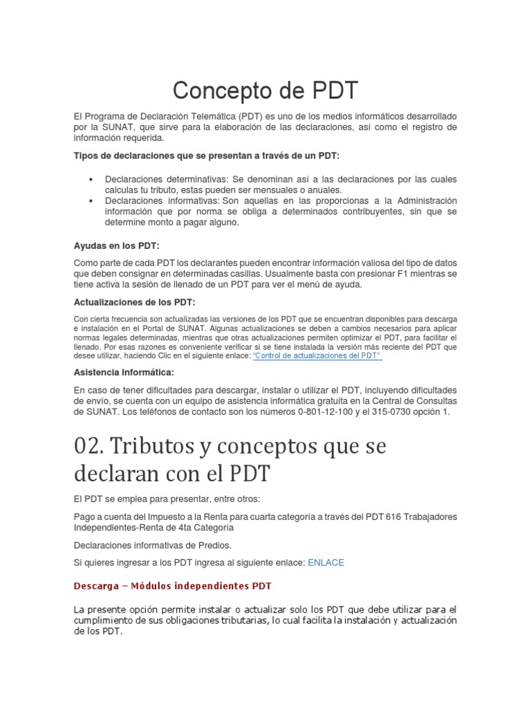 Concepto y Tipos de PDT en SUNAT | PDF | Visa Inc. | Impuesto sobre la ...