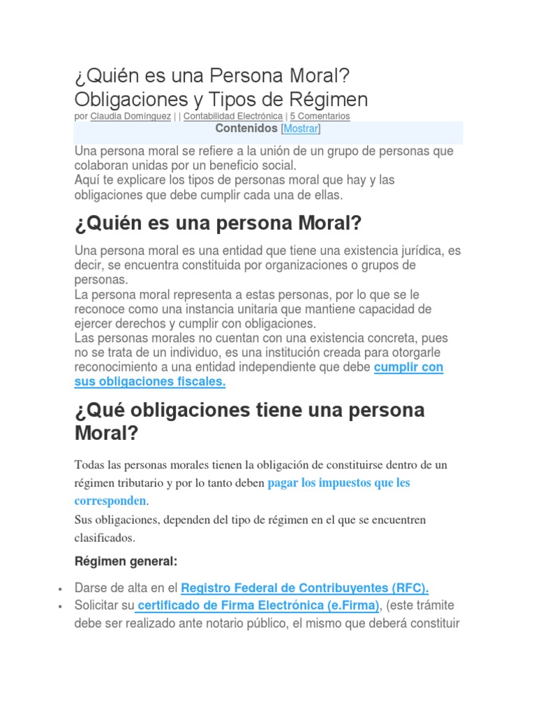 Obligaciones fiscales y tipos de régimen de las personas morales en ...