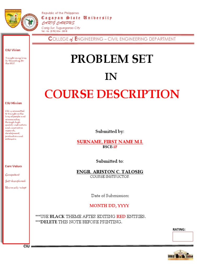 Cagayan State University Civil Engineering Problem Set | PDF