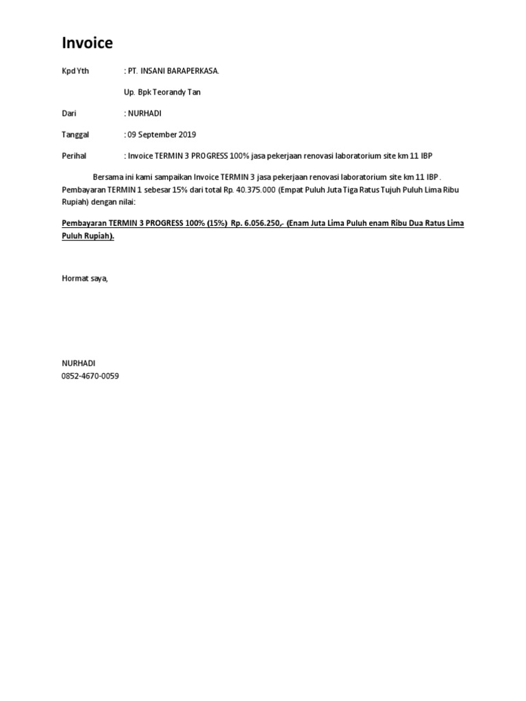 Invoice Termin 3 Renovasi Laboratorium | PDF