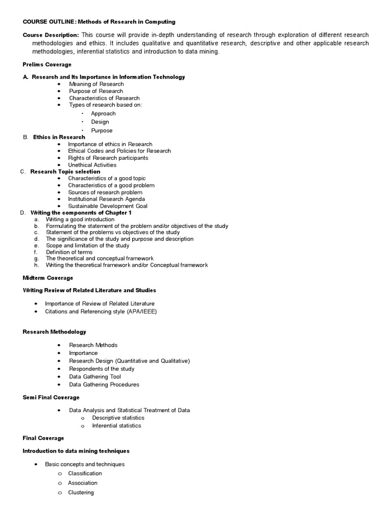 business research methods course outline
