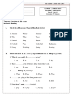 There are 2 sections in this exam. Section 1: Reading I. Circle the odd one out. Chọn từ khác loại) (2.5ms)