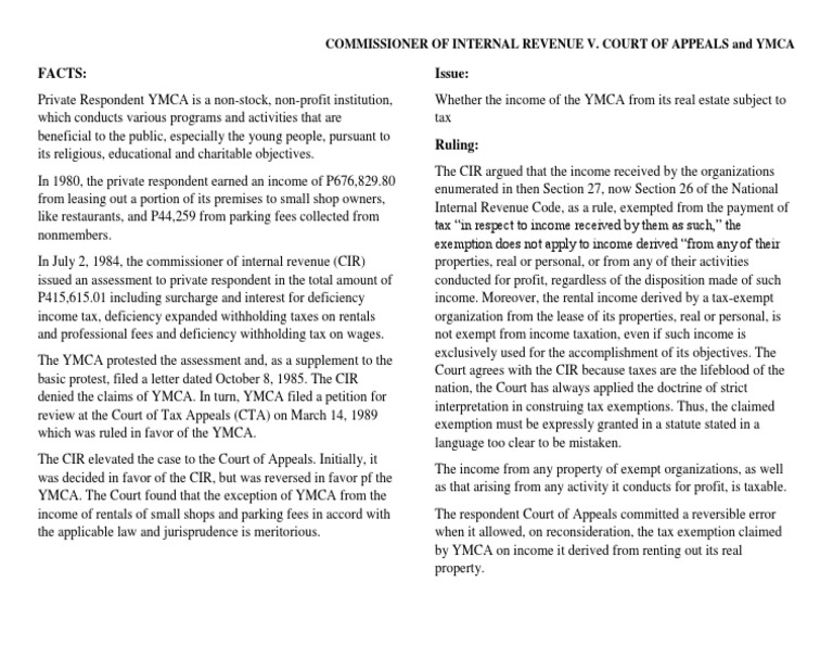 Facts Issue Commissioner of Internal Revenue V. Court of Appeals and