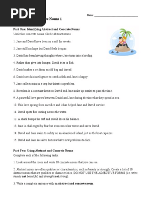Concrete And Abstract Nouns Worksheet 01 Pdf