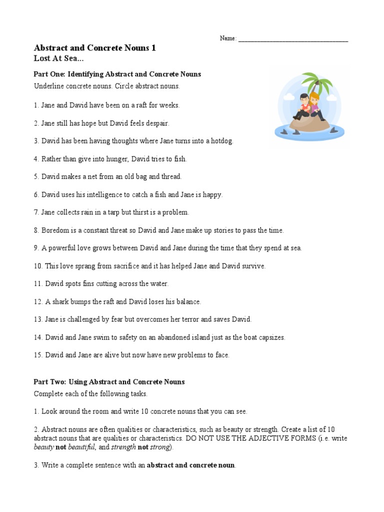 Concrete and Abstract Nouns Worksheet 21  PDF Throughout Concrete And Abstract Nouns Worksheet