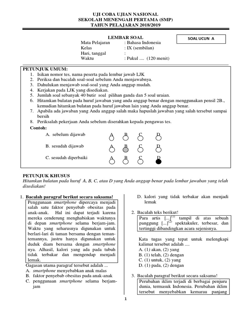 Ucun Bindo Kedua 2018 2019 Paket A Pdf