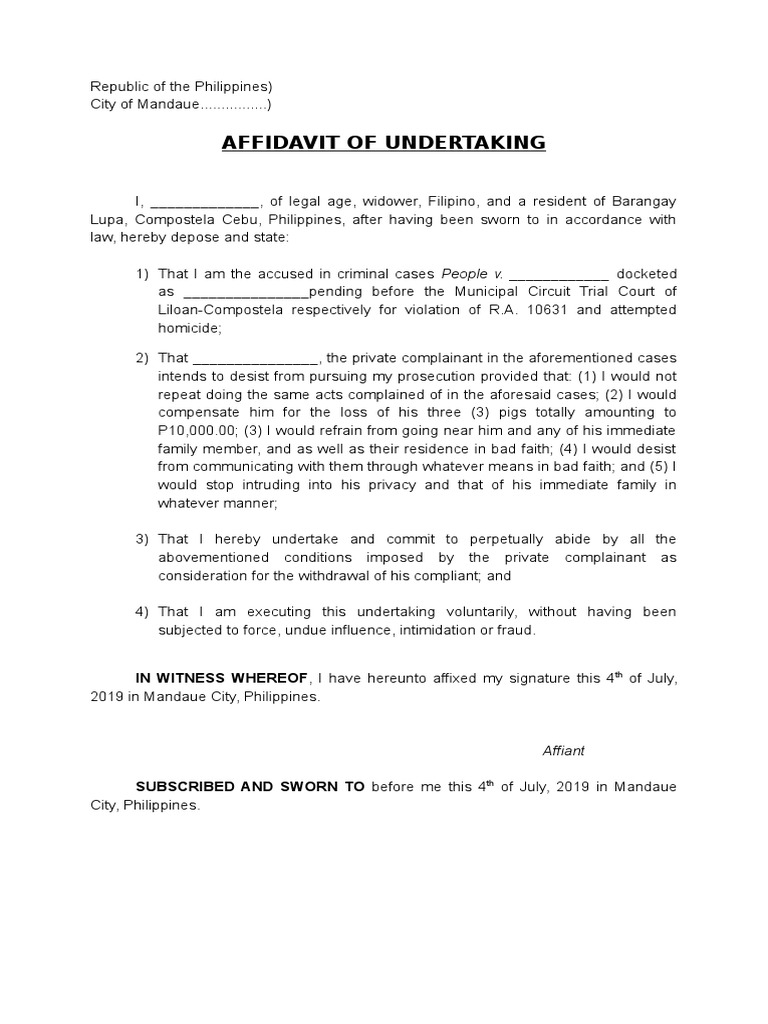 Affidavit of Undertaking for Prosecution | PDF
