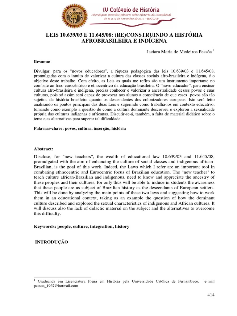 Leis 10.639/03 e 11.645/08 na Educação | PDF | Brasil | África