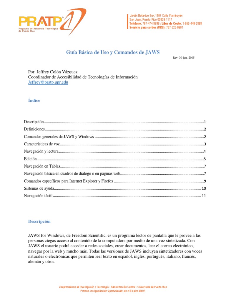 Guia Basica de Uso y Comandos de JAWS | PDF | explorador de Internet ...