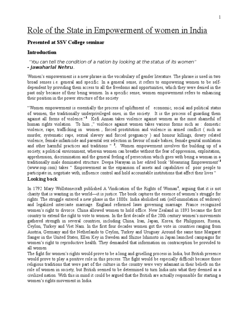 Role of The State in Empowerment of Women in India | PDF | Gender ...