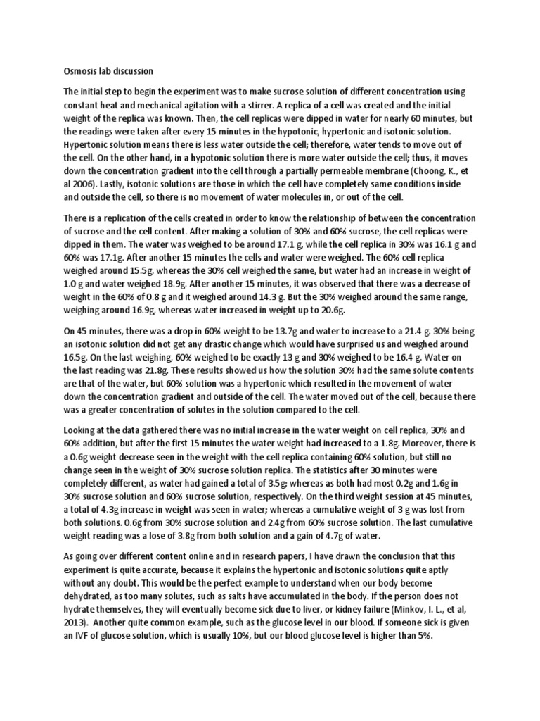 Osmosis Lab Discussion PDF Osmosis Physical Sciences