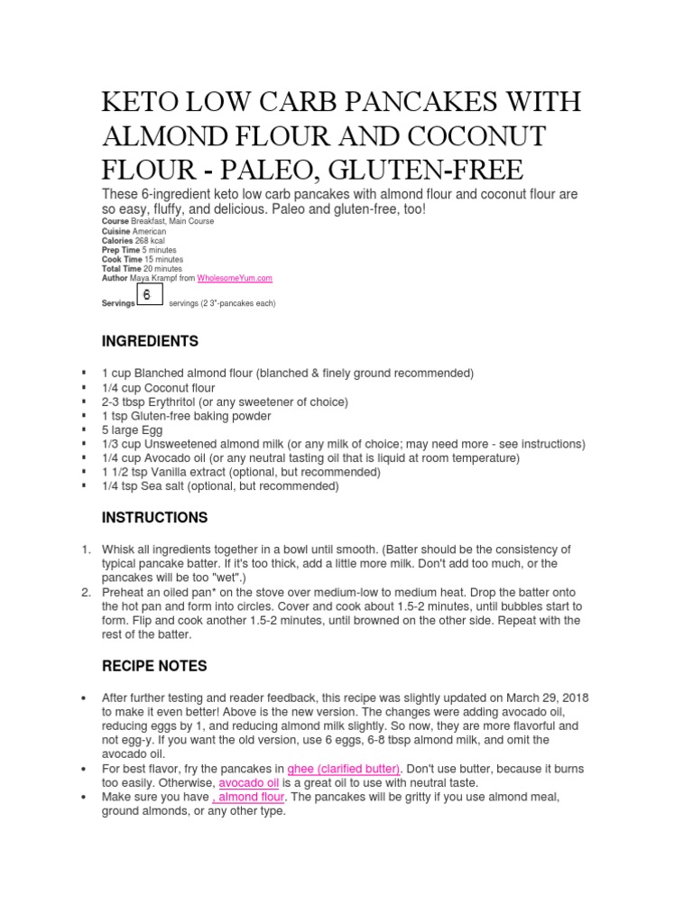 Keto Low Carb Pancakes With Almond Flour and Coconut Flour Paleo