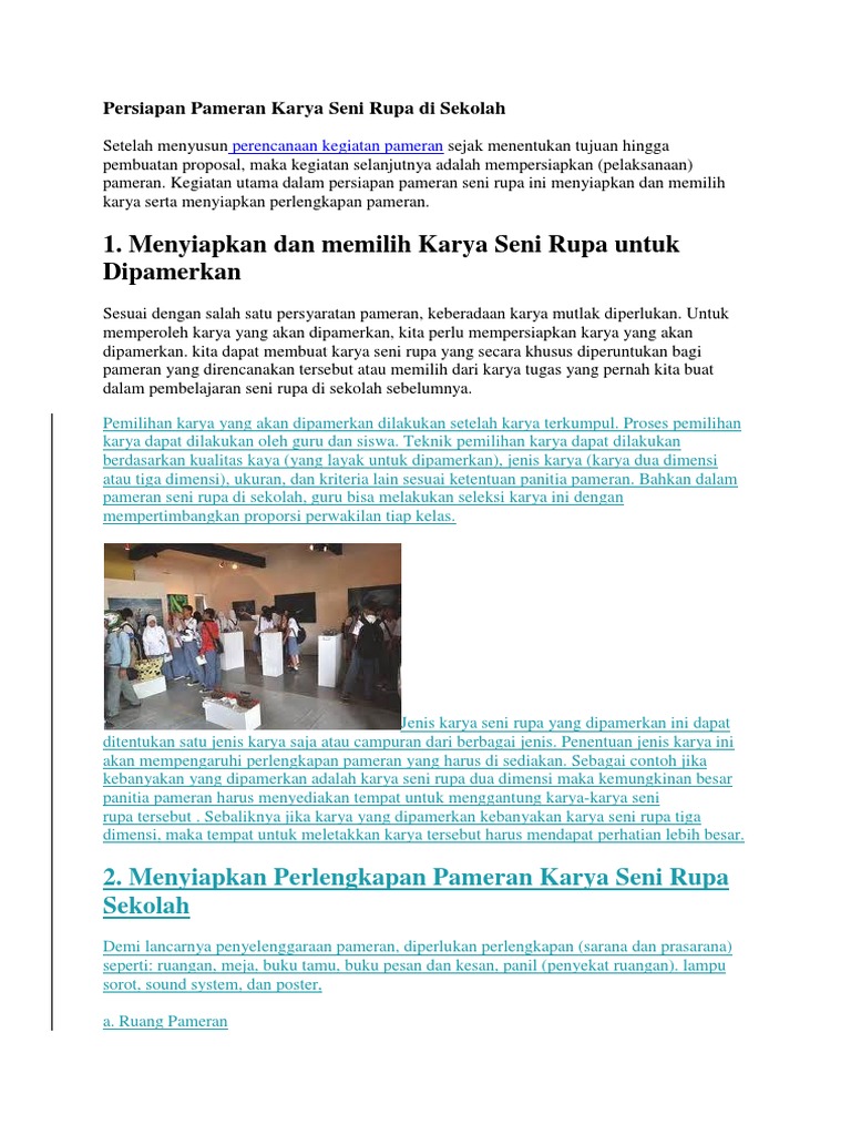 Persiapan Pameran Karya Seni Rupa Di Sekolah Pdf