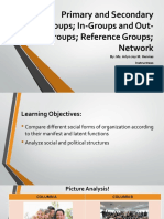 Primary and Secondary Groups In-Groups and Out-Groups Reference Groups Network