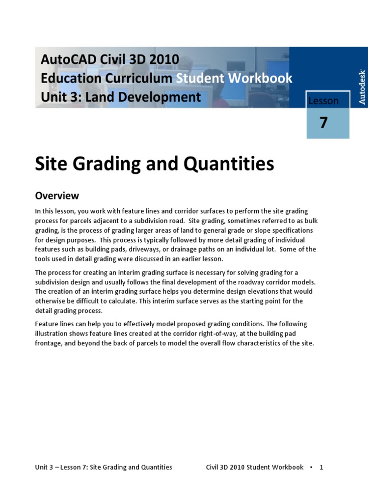 Site Grading and Quantities: Autocad Civil 3D 2010 Education Curriculum ...