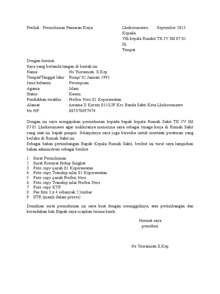 Download 61+ Contoh Surat Surat Lamaran Kerja Ke Rumah Sakit Terbaik Gratis