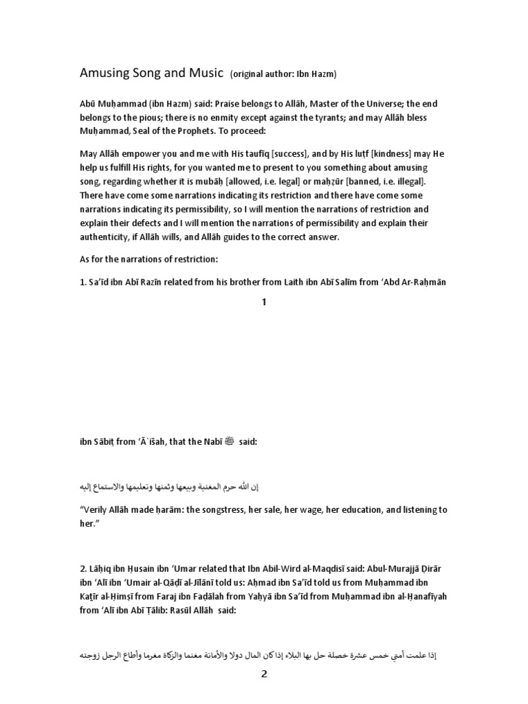 Ibn Hazm AlAndalusi Amusing Song and Music PDF Umar Muhammad