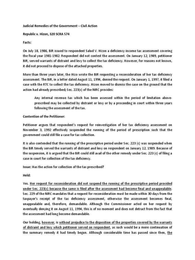 213 tax republic v hizon 320 scra 574 pdf taxpayer statute of